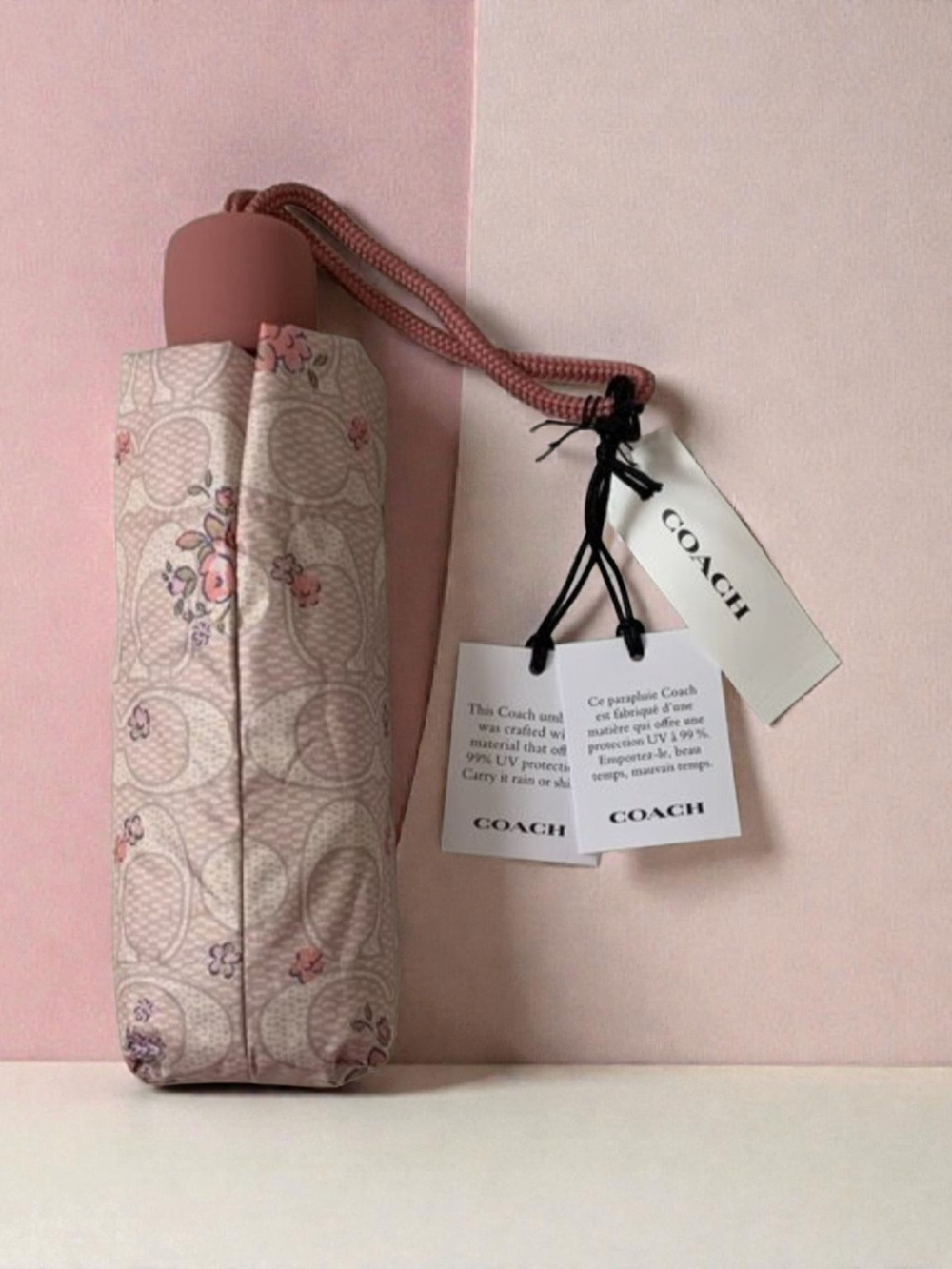 COACH MINI Pink Floral Signature Umbrella